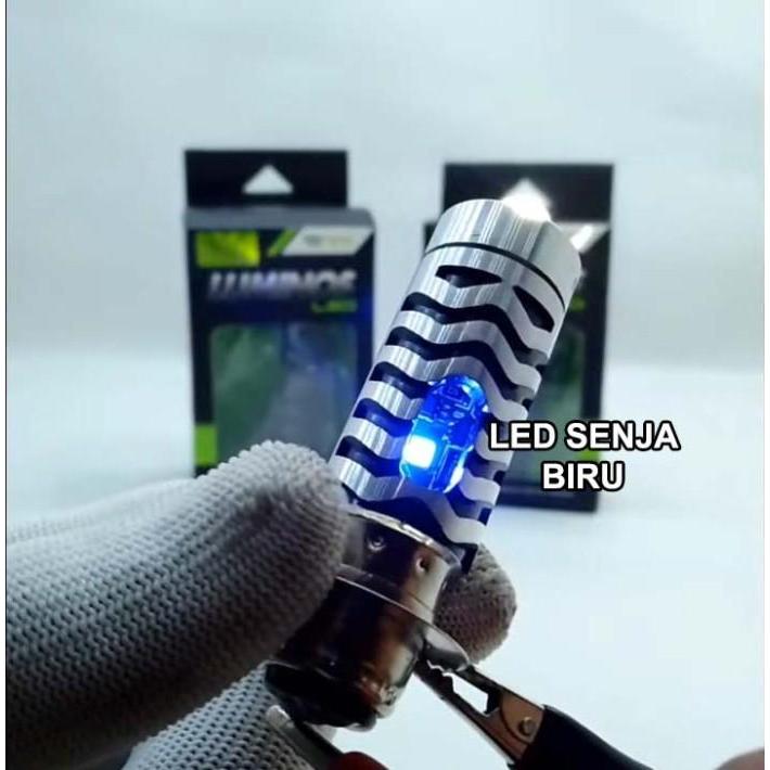 LAMPU MOTOR LED LASER VERZA LUMINOS H4 HS1 30W 2WARNA PUTIH KUNING PROJEKTOR +LED SENJA
