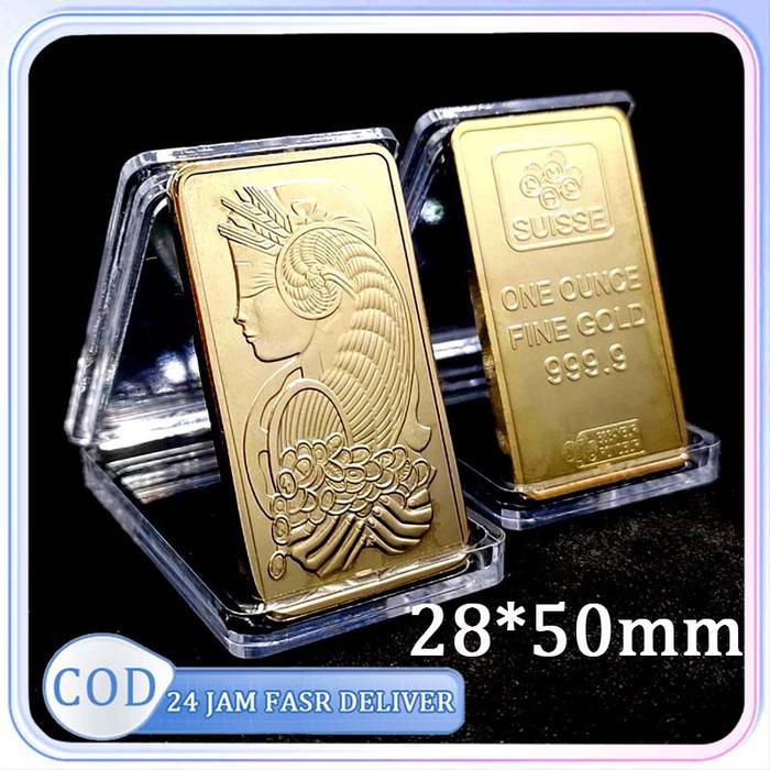 Koin Emas Souvenir Persegi Replika Emas Murni Logam Mulia Koin Jimat Kekayaan Emas Dewa
