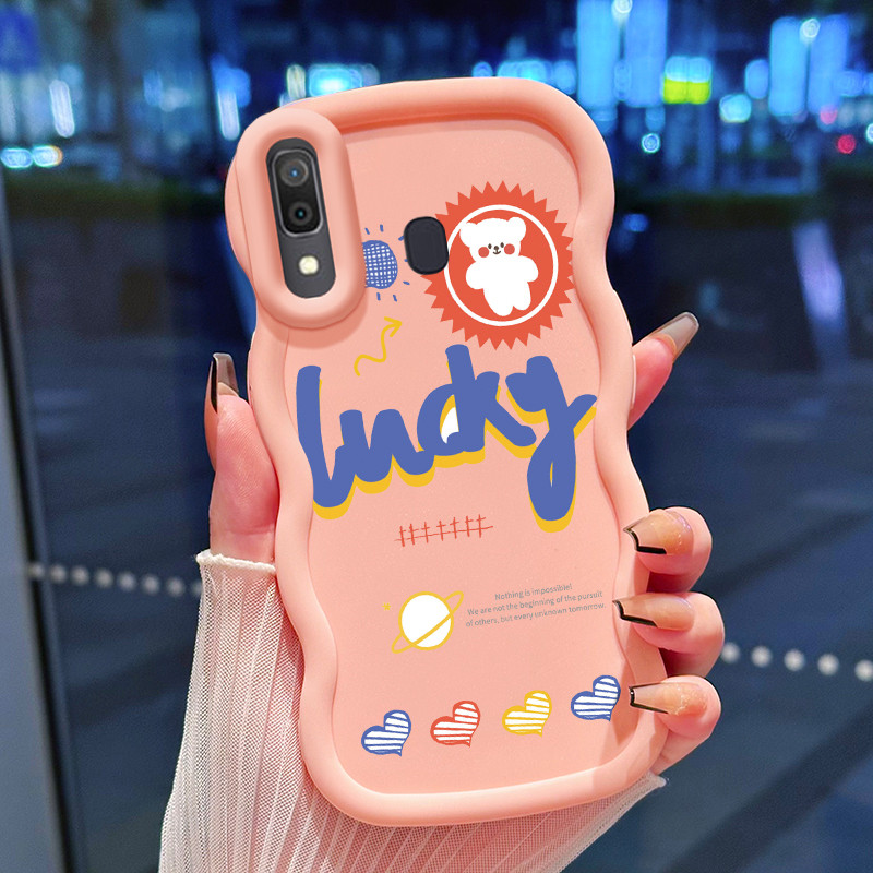 Casing Hp Untuk Samsung A20 A30 M10s Case Beruang Jahitan Doodle Kartun Cesing Polos Kasing Macaron 
