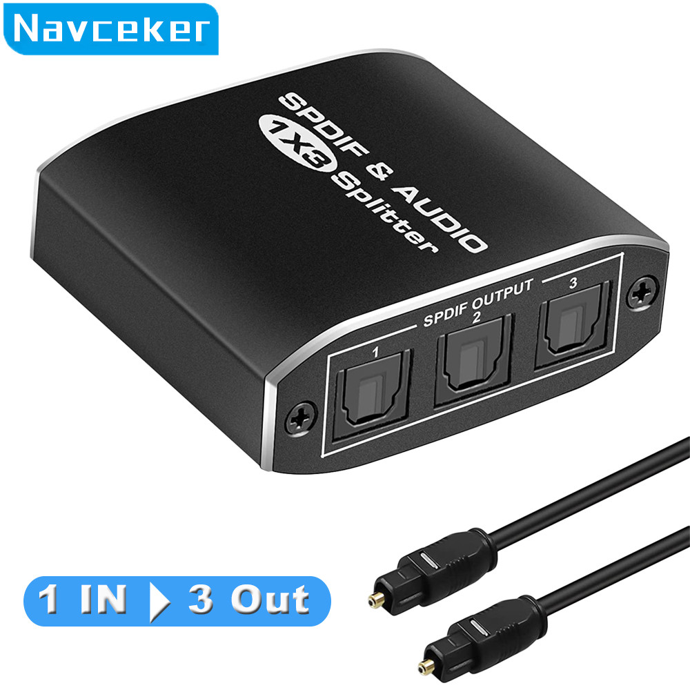 Digital SPDIF Optical Audio Splitter Aluminum Alloy Toslink Splitter Adapter 1x3 Optical Splitter 1