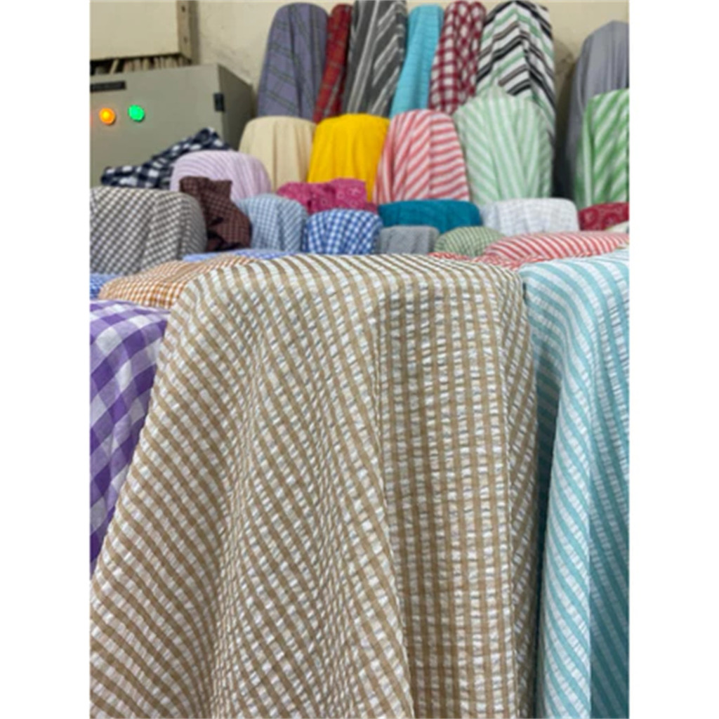 Kain Katun Crinkle Salur Premium Per Meter – Bahan Lembut Tekstur Wrinkle untuk Gamis, Dress & Fashi