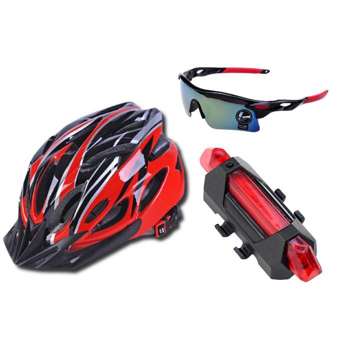 Paket Aksesoris Sepeda Helm + Kacamata + Lampu Sepeda Belakang