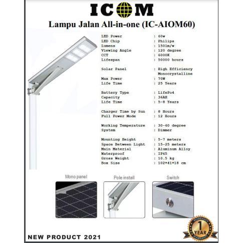 Pjuts Lampu Jalan Tenaga Surya All In One 60 Watt Icom-Aiom Terbaru 