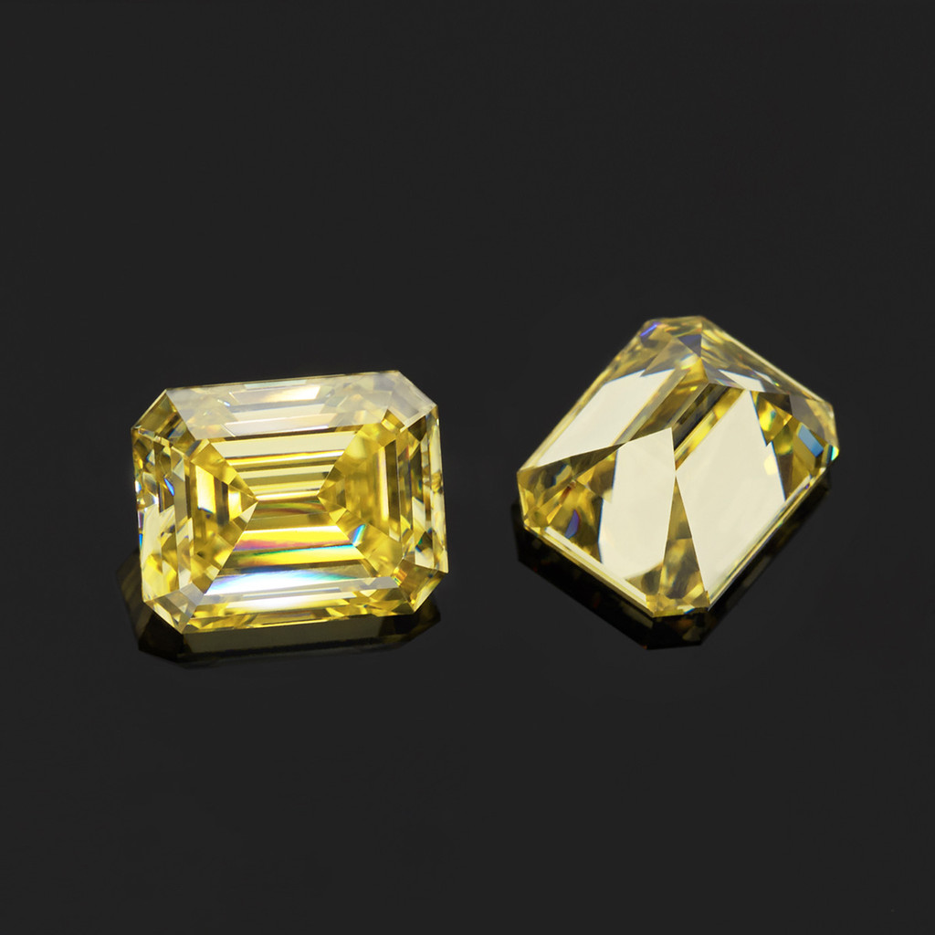 Lemon Yellow Moissanite Stone Emerald Cut Princess Cut with Certificate Diamond Gemstone VVS for