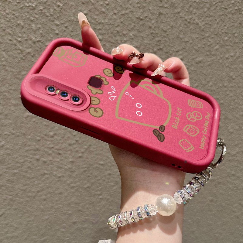 Casing Hp untuk VIVO V15 Case Casing HP Softcase ceruk Soft Shell dengan Tali Silikon Kasing kopi ku