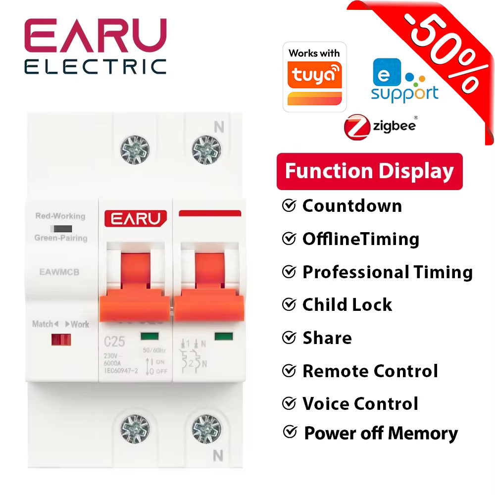 Tuya eWeLink App WiFi Zigbee Smart Circuit Breaker MCB Timer Voice Remote Control Smart Life