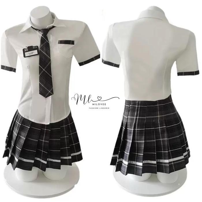 Milovee 346 Cosplay - Lingerie Kostume School Wanita Dewasa Setelan Seragam Murid Kostum Kemeja Rok