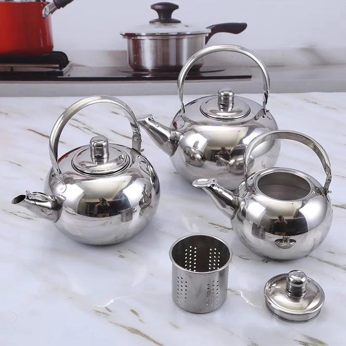 Premium Teko Air Aladin Stainless Steel - Teko Teapot Bulat Dengan Saringan Teh - Teko Saji Kopi