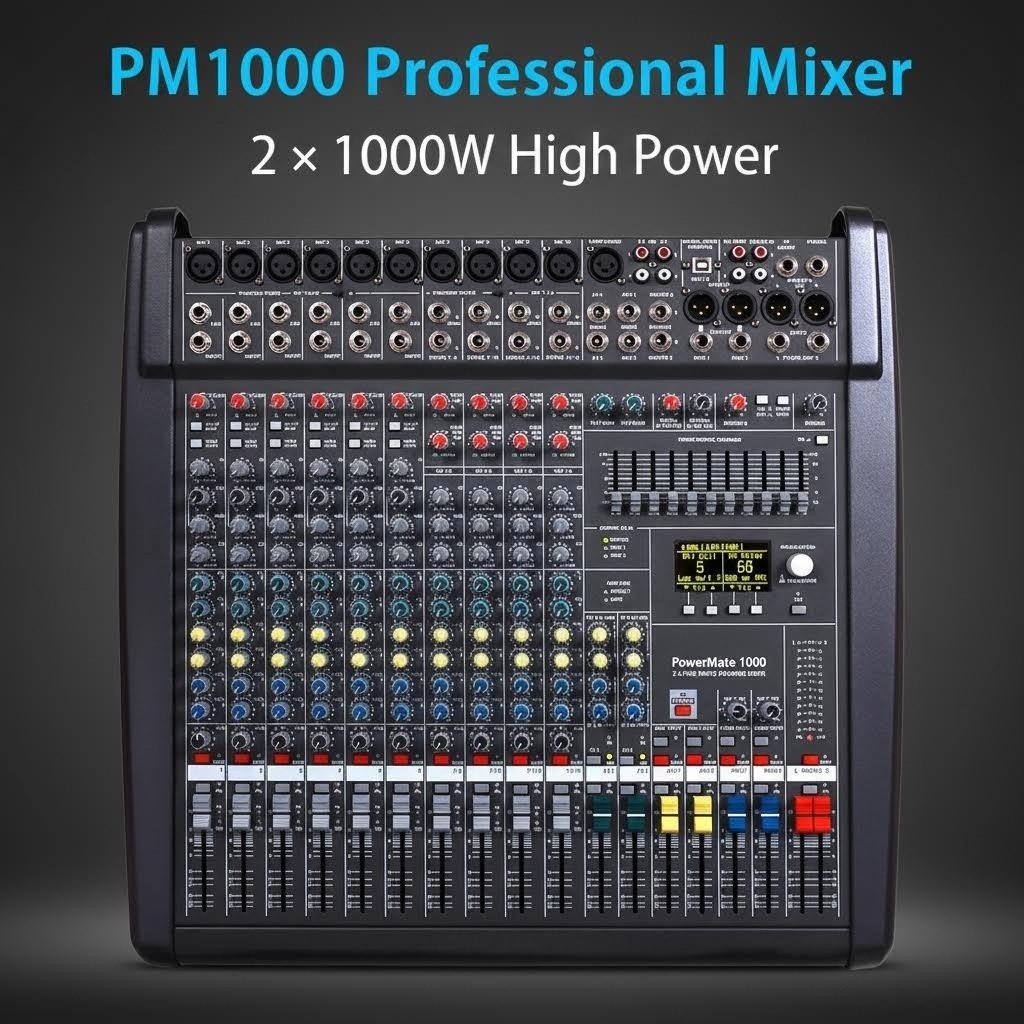 PM1000 Profissional Audio Mixer With Cover Sound Console Compact Mixing System Effect Processor For