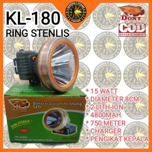 Senter Kepala DONY KL-180 Ring Stenlis Bulat, lampu ,senter, senter kepala