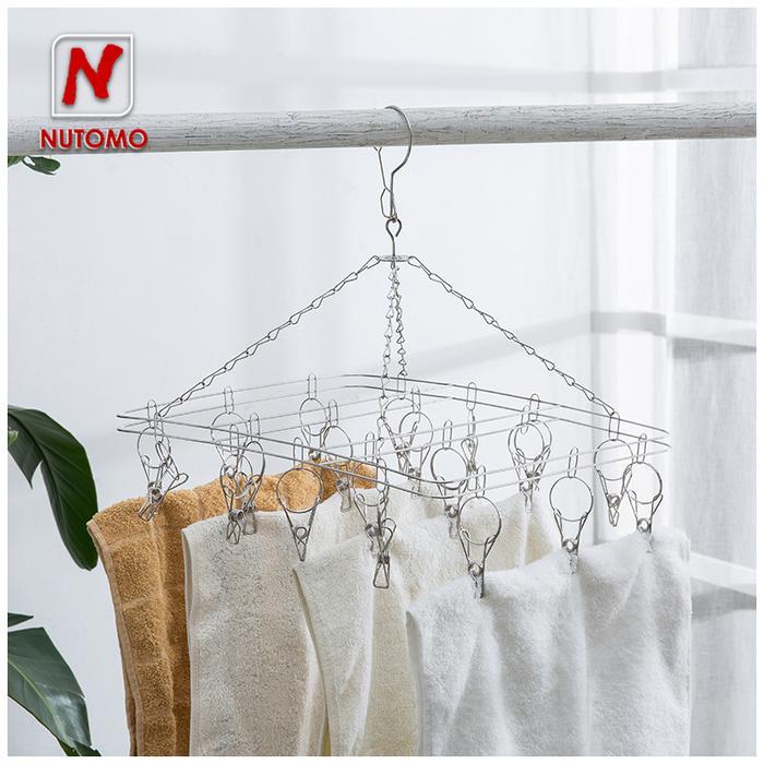 Gantungan Jemuran Baju Hanger 20 Jepit Stainless Bulat dan Persegi ~ Jemur Kaos Kaki CD Bra Pakaian