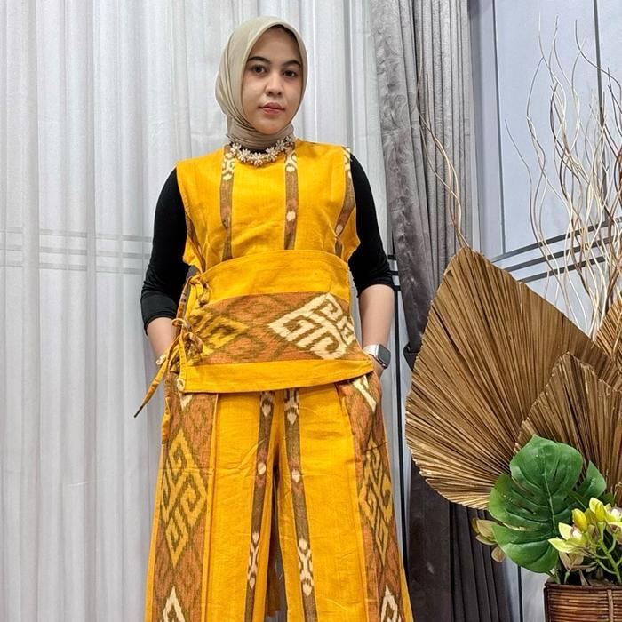 One set vira tenun by: kjr boutique Muslim Wanita Baju Celana Setelan Atasan Dewasa