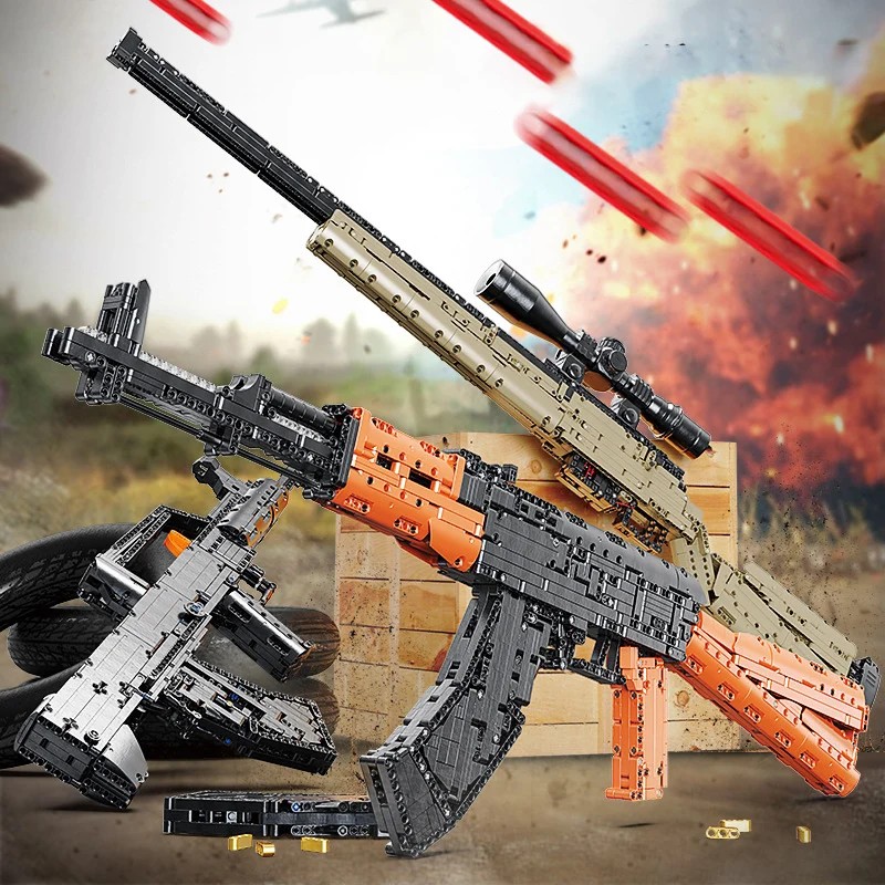 MOC Military AK47 Assault Rifle Gun Model Building Blocks Creative Ideas M24 Sniper Rifle Bricks