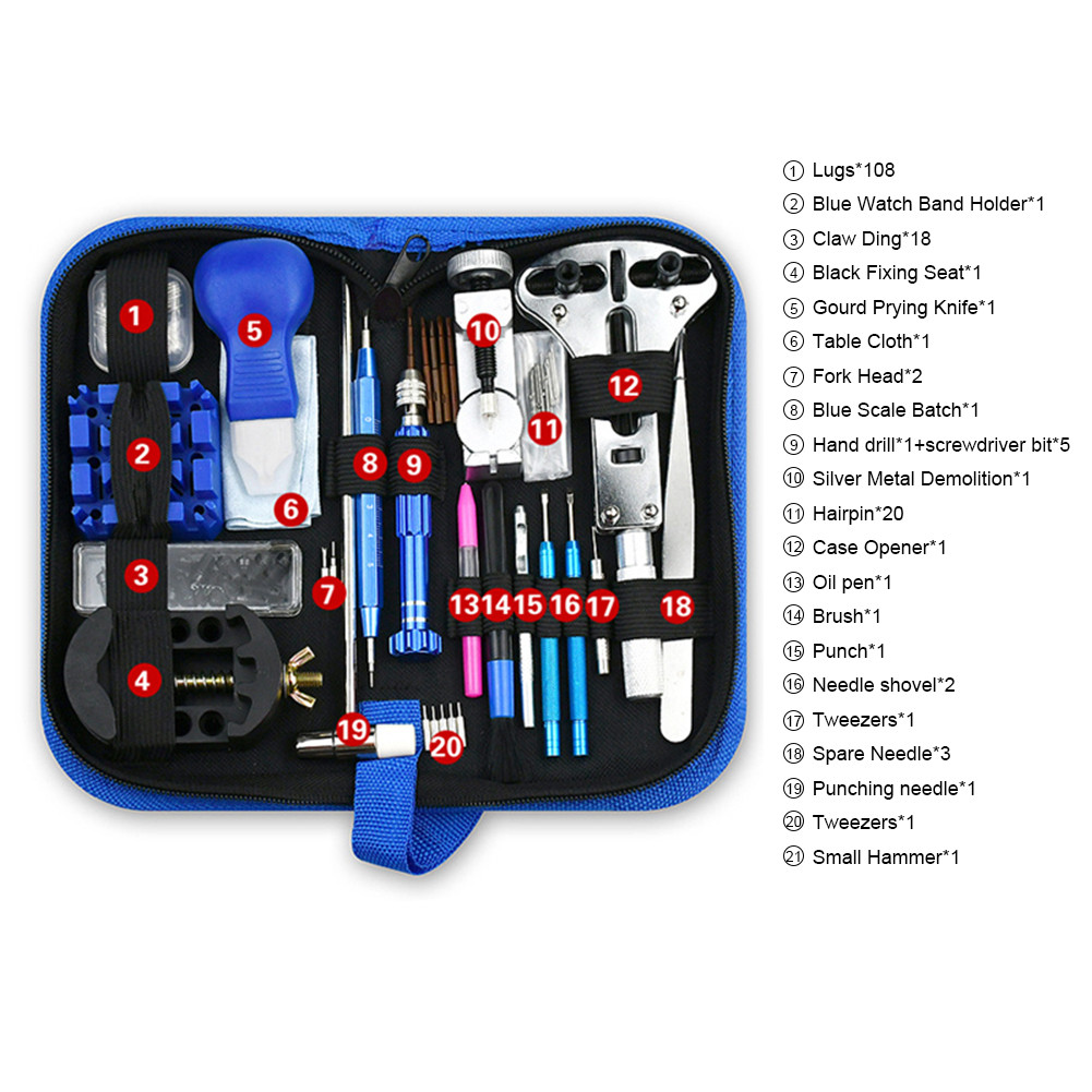 212pcs Watch Opener Repair Tool Kit Clock Pry Knife Screwdriver Pin Hammer Set Watchmaker Band Link