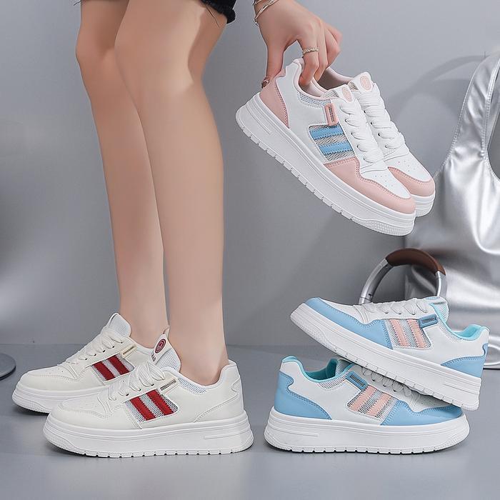 LURAD Sepatu Wanita White Sneakers Pink-Blue Kasual Jalan-Jalan Ootd GenZ QN2555 #gratisongkir