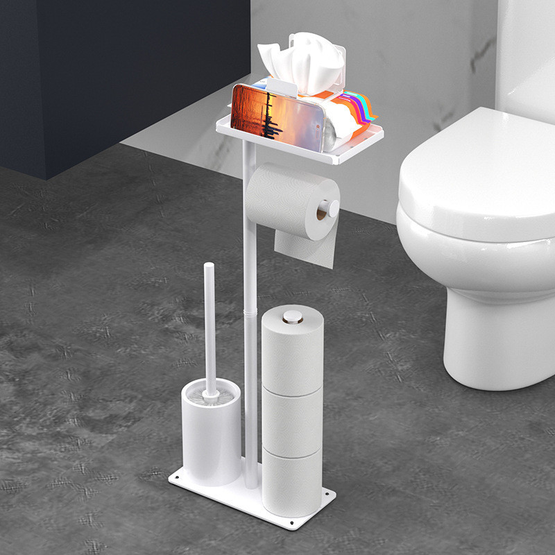 Bathroom Toilet Paper Holder Stand Free Standing, Toilet Roll Organizer with Toilet Brush, Space