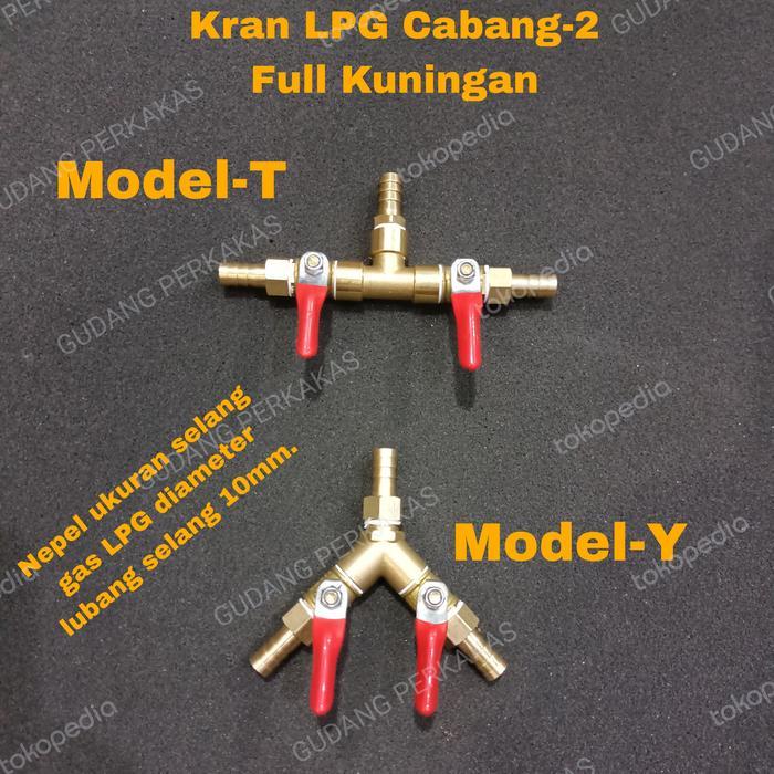 Kran Gas LPG 3/8 Cabang 2 - Stop Keran Gas Kuningan 10MM *