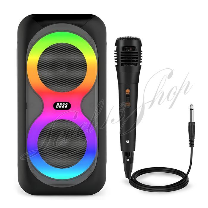 Speaker Bluetooth Karaoke Portable Free Mic KABEL RGB LED FLECO F-4295 Salon Aktif Full Bass