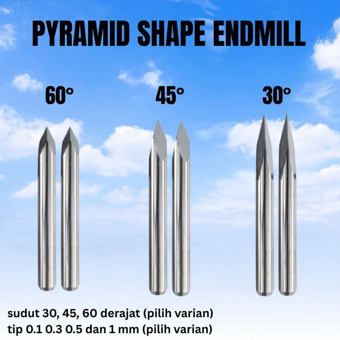 Mata Router V Cnc Piramid 3 Sisi Grafir V Bit Pyramid Shape Shank 3.175 Alumunium Steel