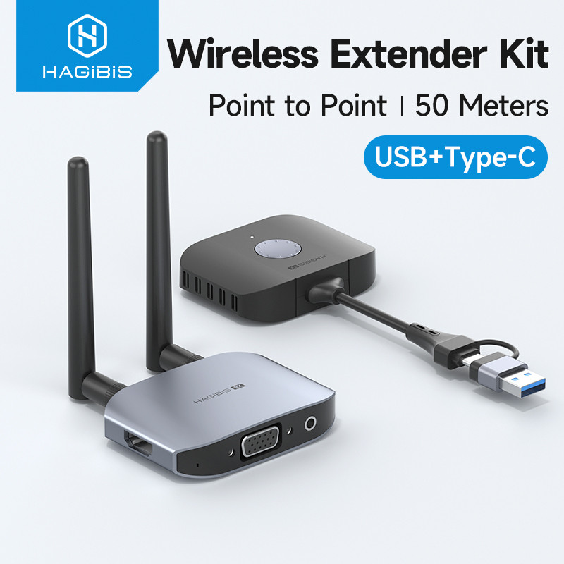 Hagibis Wireless HDMI-compatible Transmitter and Receiver Kit Type-C USB Dual Plug Extender TV