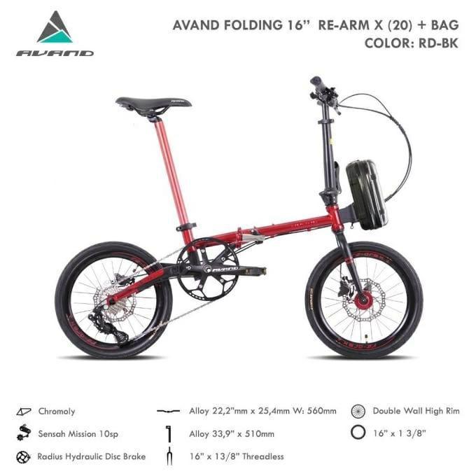 Sepeda Lipat Avand Re arm X 16 inch Murah 10 speed chromoly cakram - RD-BK