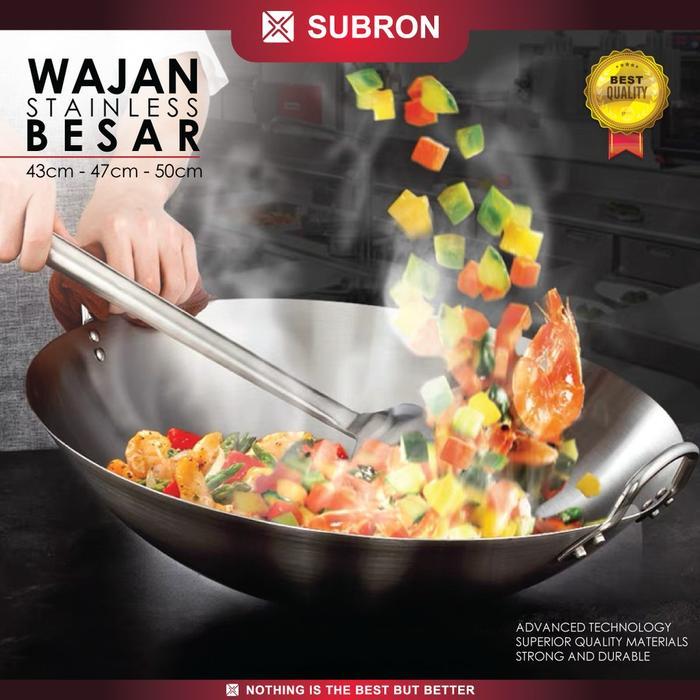 ` SUBRON wajan Besar Stainless 43cm 47cm 50cm Kuali Wok Tebal Penggorengan Masak Goreng Sayur wajan
