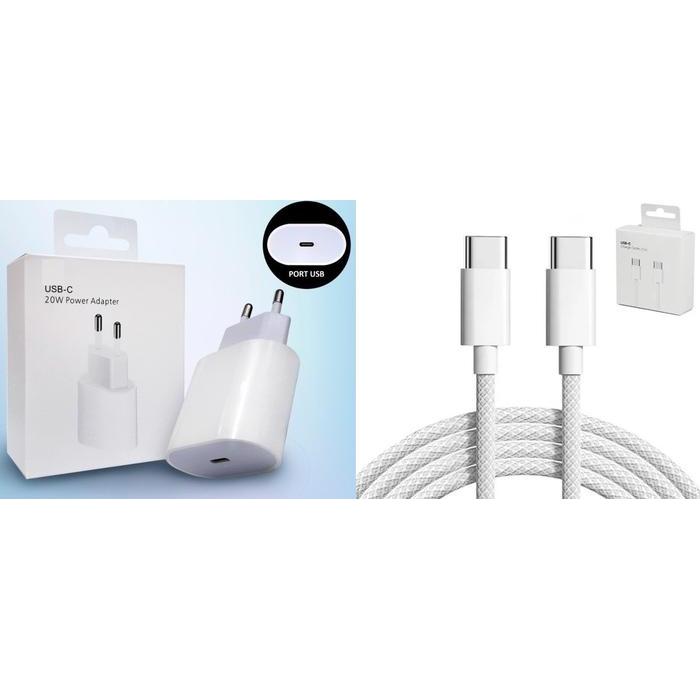 Robot - Charger Iphone 15 Original Fast Charging Adaptor + Kabel C To C Woven