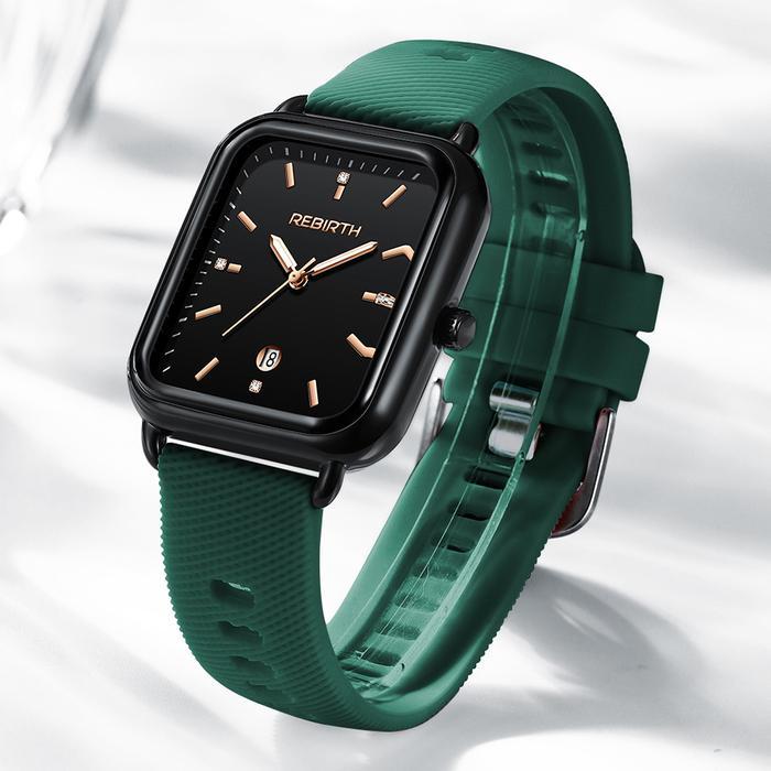 WatchNews- Rebirth Jam Tangan Wanita Original Square Anggun Tali Silikon Anti Air Watches