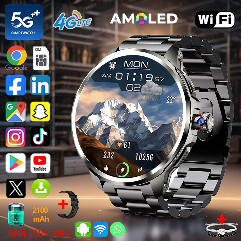 5G/4G Full Network Smart Watch Men 680*680 AMOLED 1.95 inch Screen 8GB+128GB RAM 900W Camera GPS Map