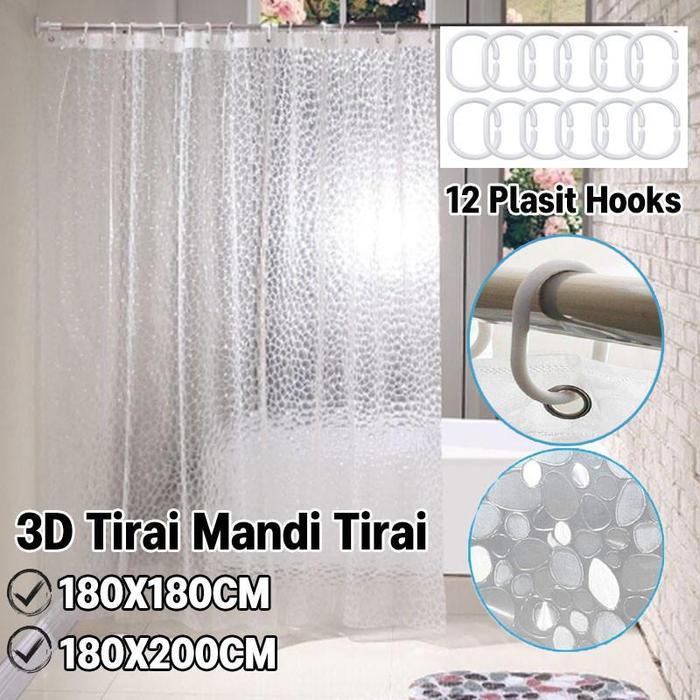 Vixplorn 3D Tirai Mandi Tirai Kamar Mandi/Tirai Kamar Mandi Curtain Kamar Mandi Anti Air Tebal Tidak