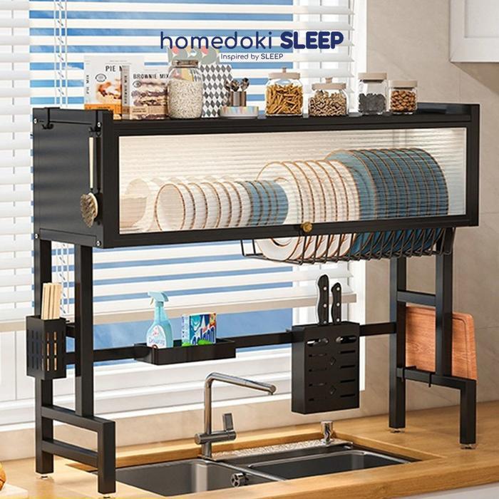 Homedoki Rak Piring Wastafel Stainless/Rak Piring Tertutup/Rak Piring Minimalis/Rak Piring