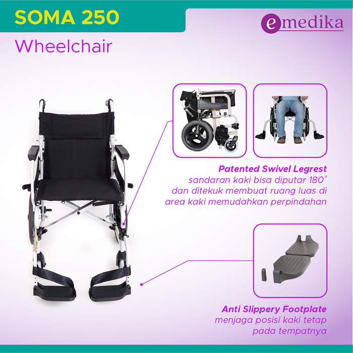 KURSI RODA TRAVELING SOMA ALUMINIUM 250 14" ( WHEELCHAIR RODA KECIL )