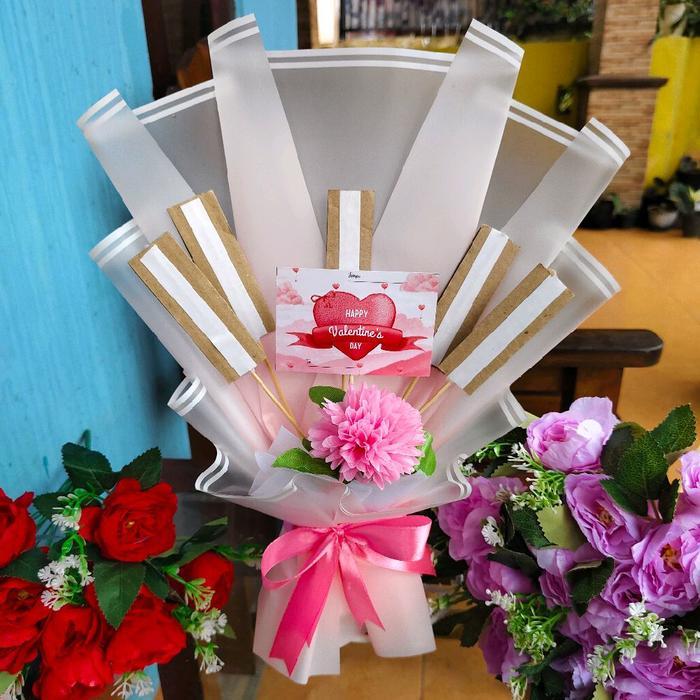 BUKET HARI VALENTINE ISI SNACK/FOTO/KOPI/COKLAT/ BOUQUET HADIAH/ KADO FREE BOX PACKING DAN FREE