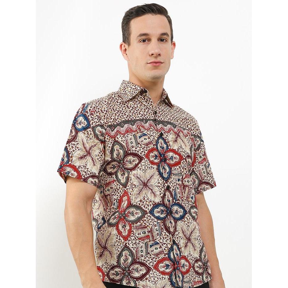 Arjuna Weda Hem Batik Pria Motif Semanggi Warna - Slim Fit Bahan Katun Kancing Depan Lengan Pendek