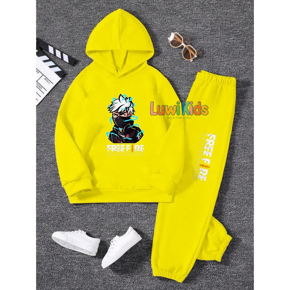 Best Seller Luwi Kids Setelan Sweater Hoodie Topi Anak Remaja Gambar Ff Aura Baju Celana Fashion