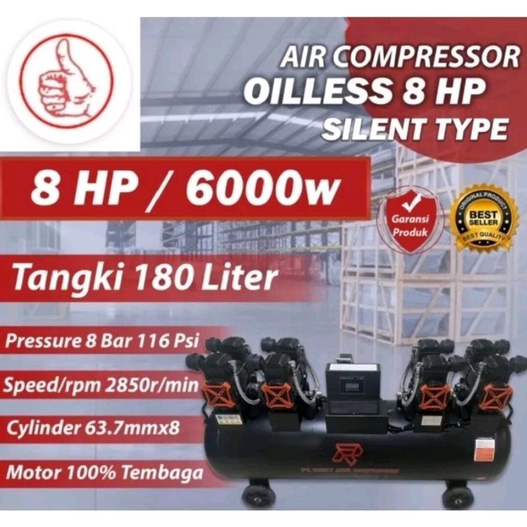 Kompresor Angin Oilless 8 HP kompresor Angin Silent 8hp