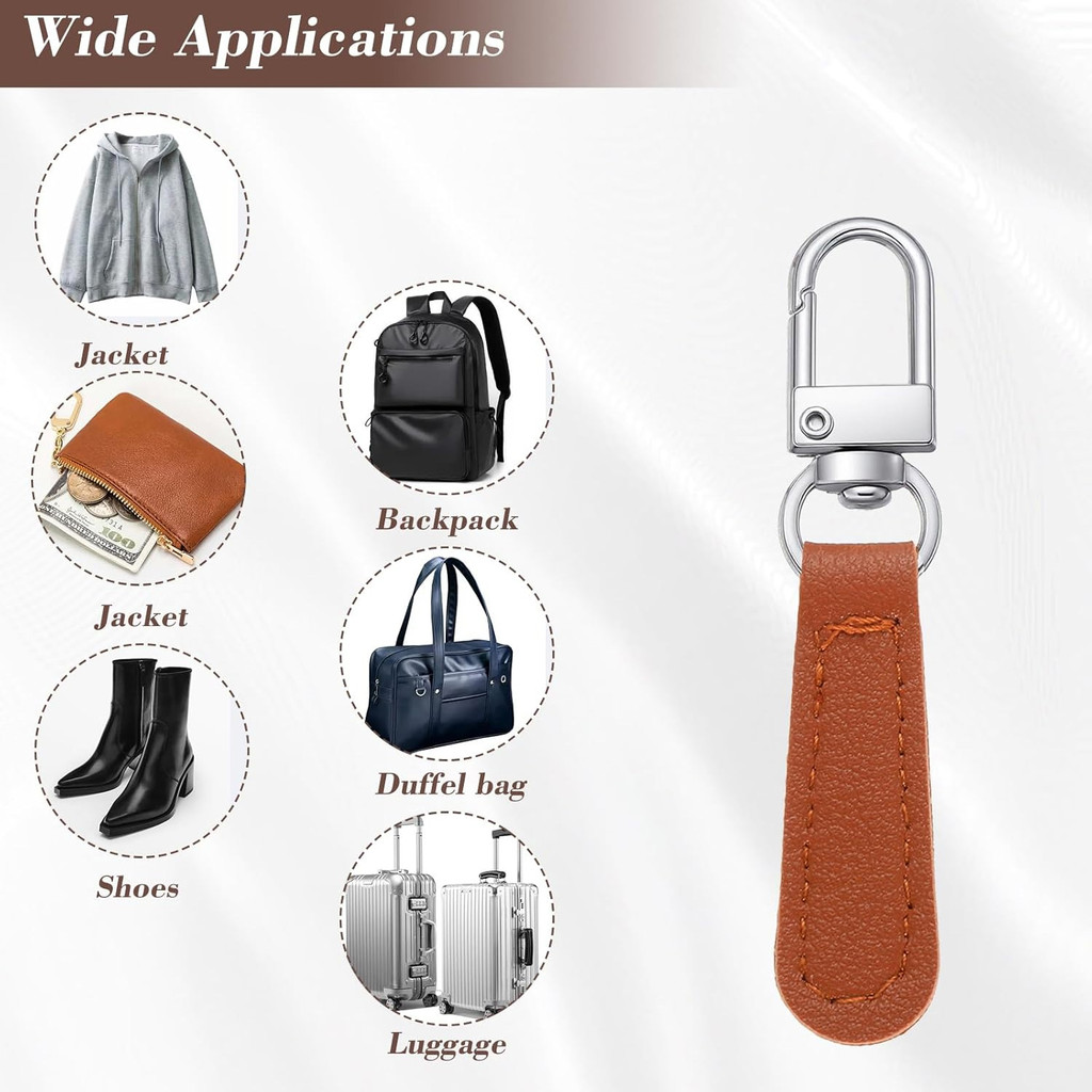 4pcs PU Leather Zipper Pull Replacement, Pull Zipper Tabs Fasteners for Bags Luggage Purses