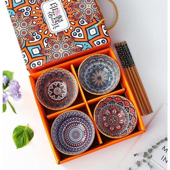 Bohemian Japanese Bowl Set / Mangkuk Bohemian Hampers Mangkok Keramik Motif / Mangkuk Set Motif