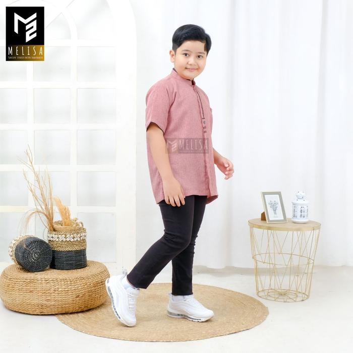 Baju Koko Pria Couple Ayah Dan Anak Katun Madinah Model Lengan Pendek Warna Salem
