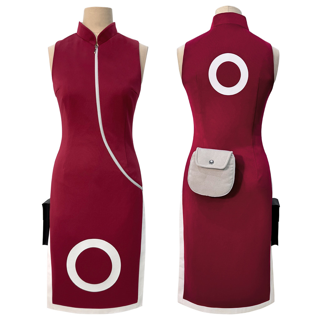 HOLOUN Anime Haruno Sakura Cosplay Costume Sleeveless Cheongsam Shorts Pouch Waist Bag Halloween