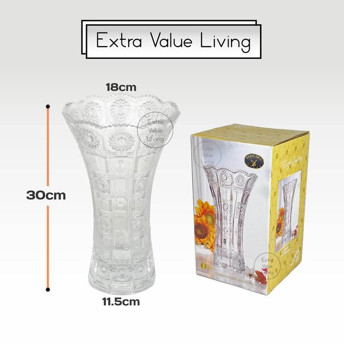 Vas Kristal Vas Bunga Kaca Besar 30 CM Czech Design Estetik Vas Kembang Kristal Bohemia Vase Clear
