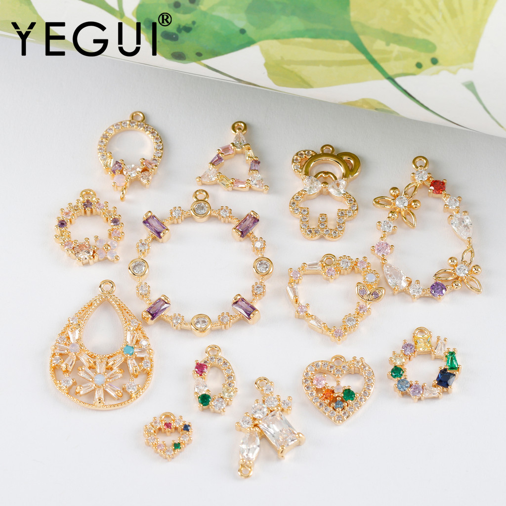 YEGUI M1020,jewelry accessories,18k gold plated,copper metal,zircons,diy pendants,charms,diy