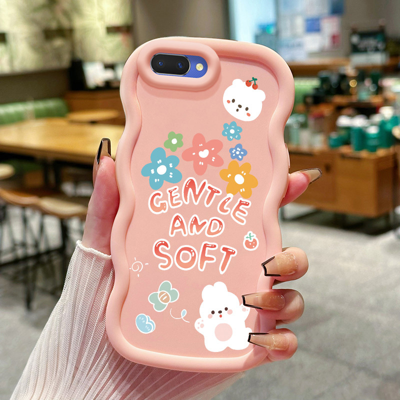 Casing Hp Untuk OPPO A5 A3s A12E Realme C1 Case Beruang kelinci bunga lucu Pink Cesing Kasing Macaro