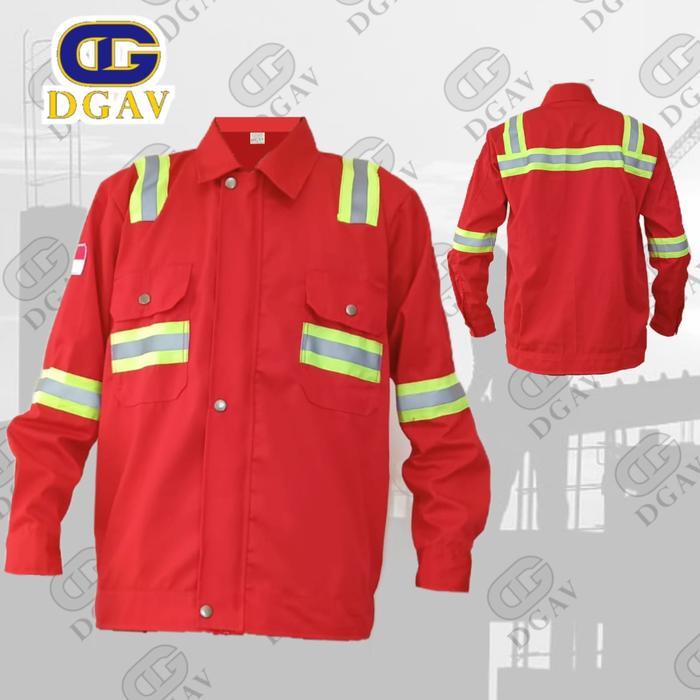 Wearpack safety semi jaket atasan, baju kerja warna merah safety