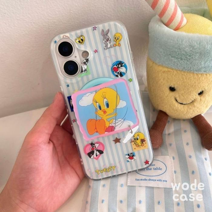 Tweety Swing Magsafe Protective Case Sotcase Dan Magnetic Griptok Untuk Iphone 13-16 Pro Max Ready