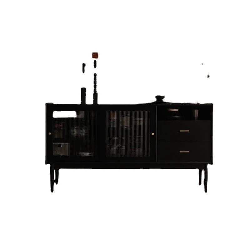 . Solid Wood Black Sideboard Modern Light Luxury Tea Cabinet Large -