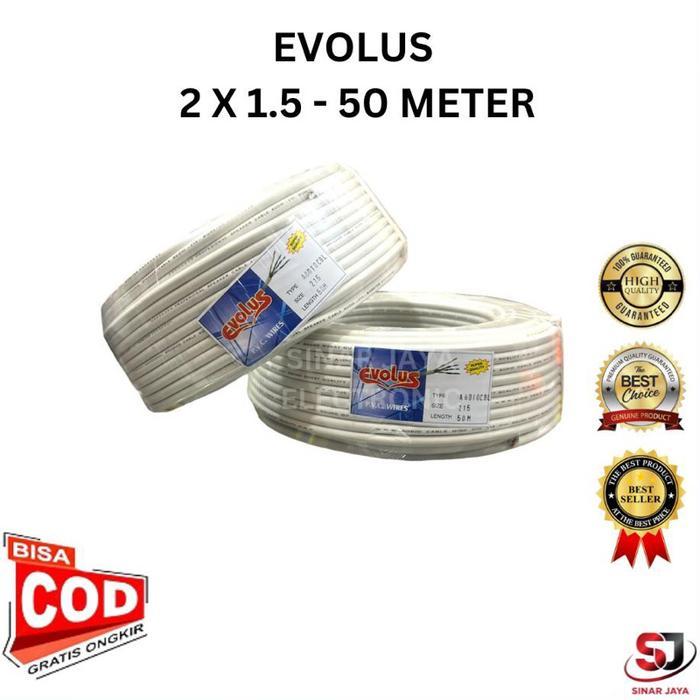 Kabel Listrik/Audio Serabut Evolus 2 X 1.5Mm (50 Meter) Putih - Merek Evolus