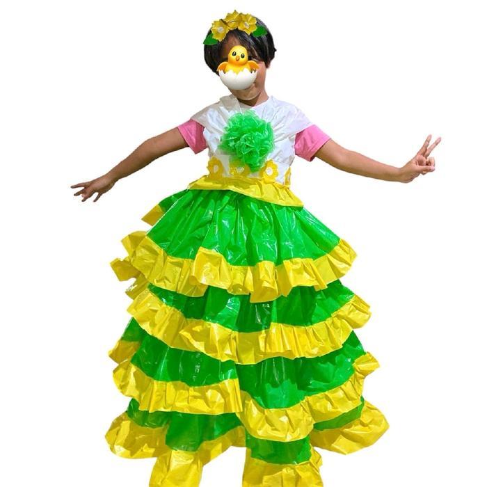 Kostum Daur Ulang Anak Perempuan Kostum Karnaval dari Kresek Kostum Gaun Cosplay dari Plastik Kresek
