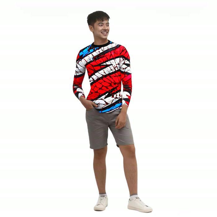 Pakaian Olahraga Lengan Panjang Bahan Printing Pria Dewasa / Kaos Panjang Pria / Kaos Training