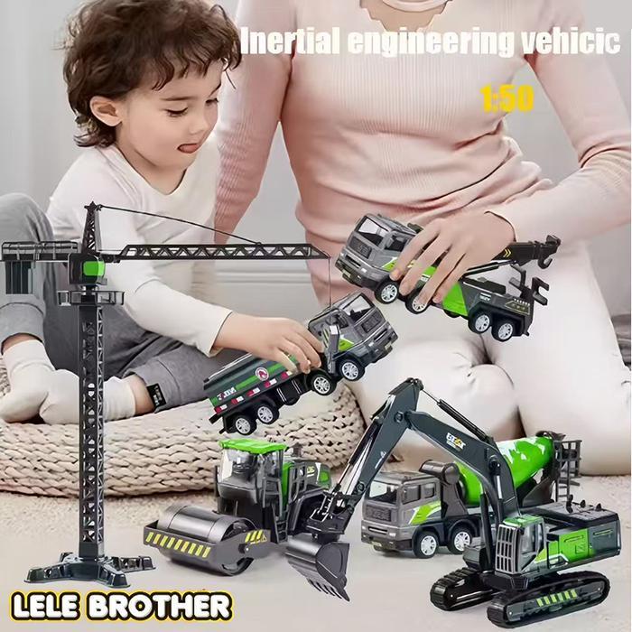 ` LELEBROTHER Truk Konstruksi Set Mainan Buldoser Ekskavator Set Mobil Mainan Simulasi Truk Mainan